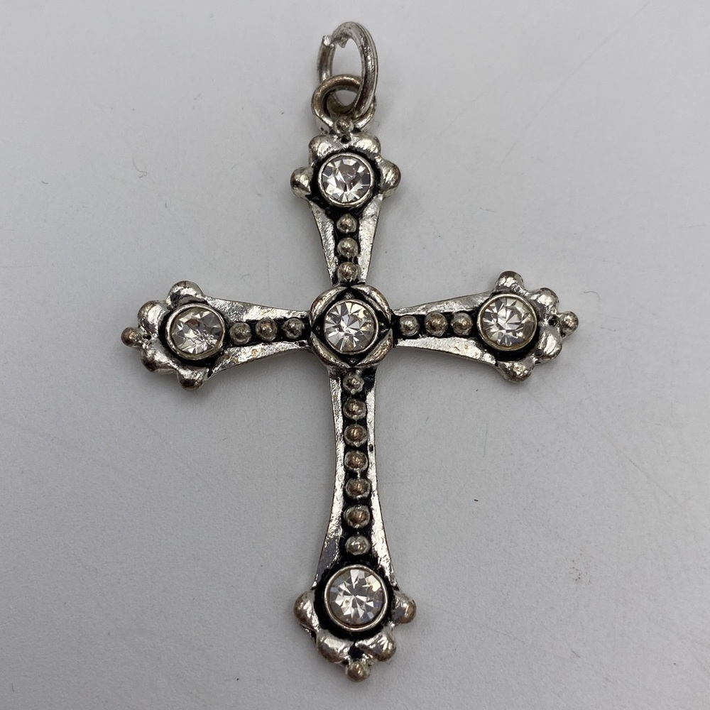 Icy Cross Pendant Silver Tone w Rhinestones